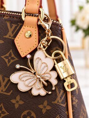 LV Authentic Gold Padlock 🔒 Key Set w/ Unbranded Butterfly Keychain Charm